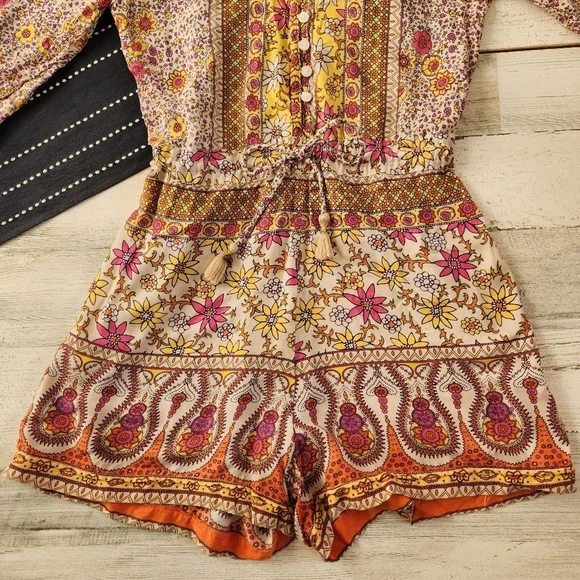 Spell Blossom Bohemian Floral Romper Orange Yellow Size Small - Picture 6 of 13